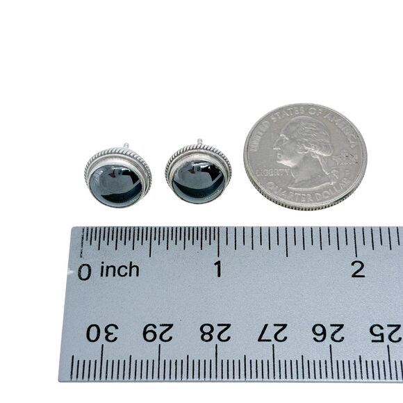 Hematite Round Stud Earrings | Vintage Sterling Silver 925 - Picture 3 of 4